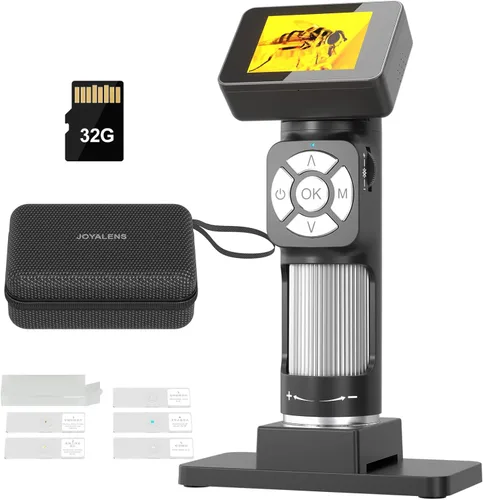 JL112 Microscopio de mano para niños y adultos, microscopio digital portátil con pantalla LCD de 2 pulgadas, cámara de microscopio de bolsillo USB