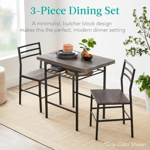 Vista 5 de Best Choice Products Juego de comedor moderno de 3 piezas, juego de comedor compacto para cocina, comedor, espacio pequeño con estructura de acero