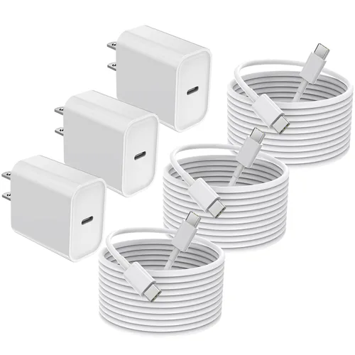 Vista 9 de Cargador rápido para iPhone, cable de carga de teléfono, paquete de 3 cargadores de iPhone de carga rápida de 6 pies, adaptador de carga USB C de 6