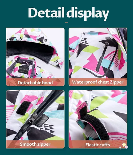 Vista 6 de CREATMO US Chaqueta de esquí impermeable para niña, abrigo de invierno cálido para nieve, resistente al viento, chaqueta de lluvia para snowboard