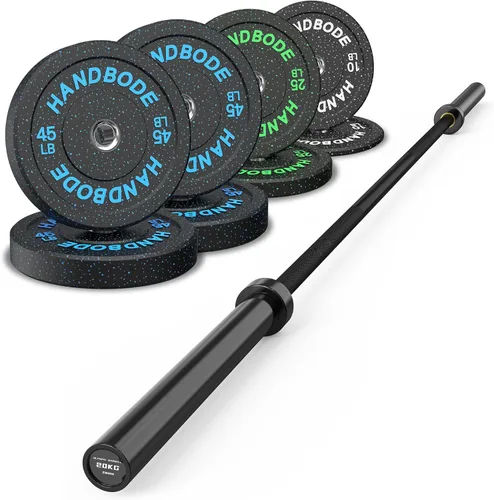 Vista 29 de HANDBODE Olympic High-Bounce Bumper Plates Bench Press Barbell Weights Set 2 - Inch, 10-55 lb Rubber Weight Sets for Home Gym, Strength Training