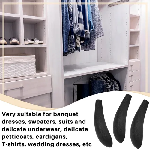 Vista 5 de Qunclay 16 perchas de terciopelo para colgar en forma de hombro, almohadillas negras flocadas y protectores de hombro de plástico para perchas