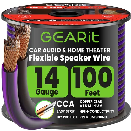 Vista 21 de GEARit Cable de altavoz calibre 14, cable de altavoz de 100 pies para audio de automóvil, cine en casa, CCA (negro)