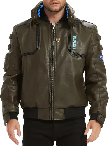 Chaqueta táctica de cosplay con cuello alto brillante para hombre Collar verde-azul