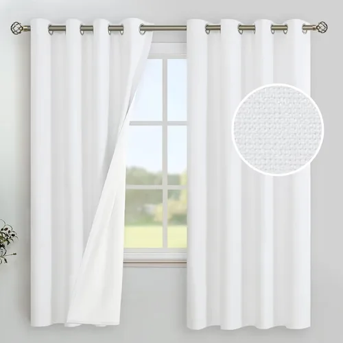 Vista 69 de YoungsTex Cortinas 100% opacas de lino gris claro de 63 pulgadas de largo para dormitorio, oscurecimiento de habitación completa, cortinas