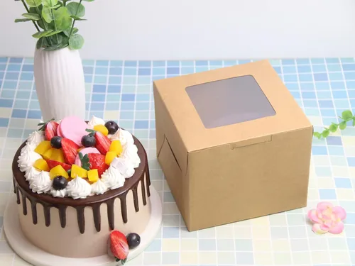 Vista 5 de PQZKLDP Paquete de 12 cajas de pastel de papel kraft marrón de 6 x 6 x 5 pulgadas con ventana, embalaje de regalo, cajas de panadería, postres