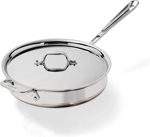 All-Clad 6403 - Cacerola con tapa de acero inoxidable con un núcleo de 5 capas, apto para lavaplatos, Plateado