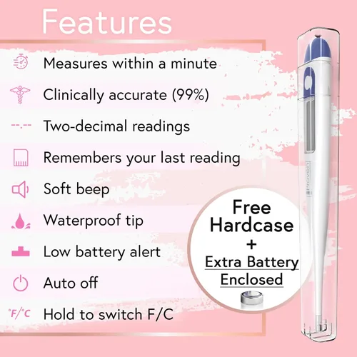 Vista 3 de Termómetro Basal Corporal Digital, Alta Precisión de 1/100 de Grado, Lectura Rápida de 60 Segundos, Memoria de Recuperación, Termómetro BBT Preciso