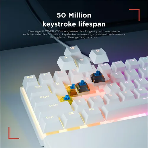 Vista 7 de Rampage Plower K60 Teclado mecánico para juegos – 62 teclas, diseño compacto del 60%, interruptores azules OUTEMU, retroiluminación LED