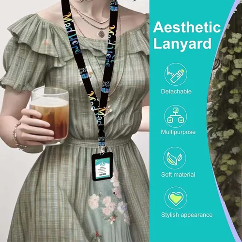 Vista 164 de Portatarjetas blanco con cordón para tarjetas de identificación, carrete retráctil negro con clip de mosquetón, tarjetero de identificación