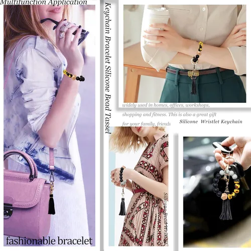 Vista 7 de BIHRTC - Pulserallavero para enganchar las llaves del auto, brazalete con cuentas de silicona para mujer