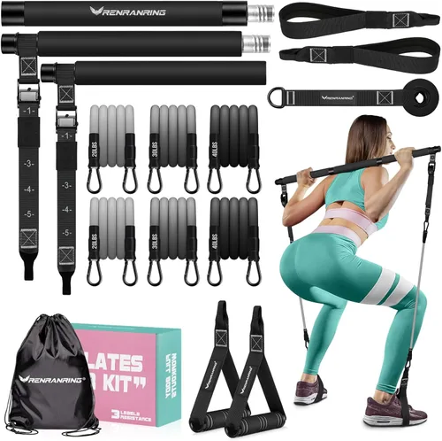 Pilates Bar Kit with Resistance Bands, Multifunctional Pilates Bar for Women & Men with Heavy-Duty Metal Adjustment Buckle, Pilates Home Equipment