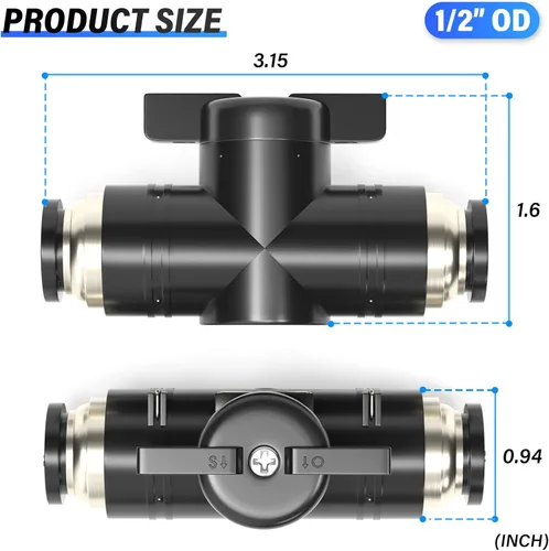 Vista 2 de TAILONZ PNEUMATIC BVU-1/2 OD Válvula de bola de control de flujo de aire Válvula de empuje para conectar accesorio (paquete de 1)