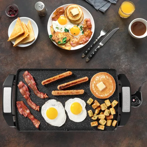 Vista 7 de Starfrit The Rock Electric - Parrilla y plancha reversible Rock.Tec antiadherente, control de temperatura variable, asas de tacto frío, 1500 W