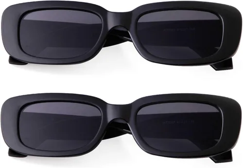 Vista 6 de JUDOO Gafas de sol rectangulares negras para mujer, gafas de sol retro de moda de los años 90, lindas gafas de sol con protección UV400