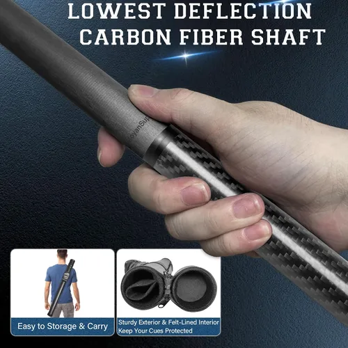 Vista 9 de Carbon Fiber Pool Cue Stick Low Deflection Shaft Professional Billiard Cue Stick with Hard Case and Accessories,12.5mm Tip, 58",20OZ 21OZ Clásico