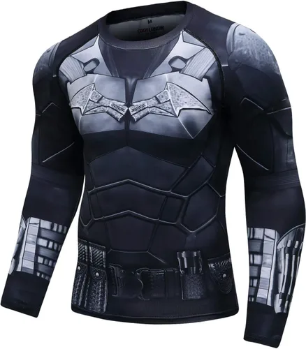 Vista 3 de Red Plume Camiseta deportiva de compresión para hombre, camiseta de manga larga con murciélago 3D