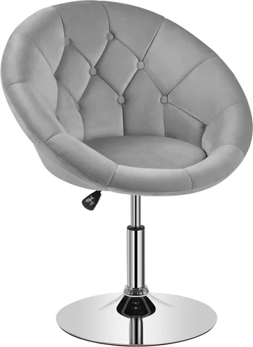 Vista 11 de Yaheetech Silla contemporánea con respaldo tapizado redondo, altura ajustable, giratoria, moderna, para tocador, negra