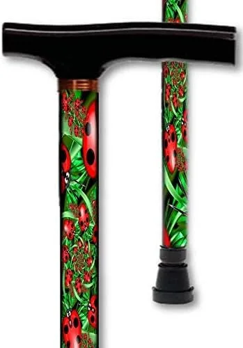 Vista 2 de Bastón para caminar con mango en T Derby ajustable de aluminio con diseño de mariquita para hombres o mujeres