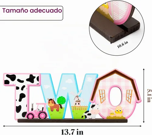 Vista 2 de Haooryx Centro de mesa de granja – Cartel rosa de animales de granja de madera, centro de mesa de granero, fiesta de cumpleaños, decoración