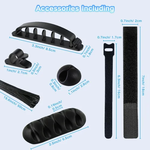 Vista 6 de Caja de organización de cables, paquete de 3 cajas organizadoras de cables con 33 piezas para ocultar regleta de alimentación, protector