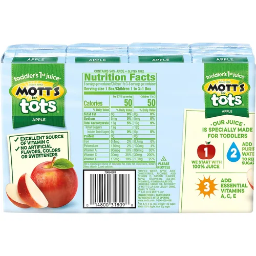 Vista 2 de Mott's For Tots - Bebida de jugo de manzana, caja de 6.75 onzas líquidas, 8 unidades (paquete de 4)