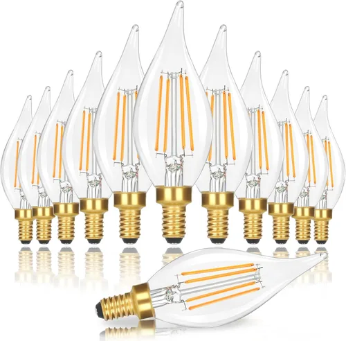 Vista 9 de GoBright Bombilla LED regulable E12 equivalente a 40 W, 460 lúmenes, luz blanca cálida suave de 2700 K con punta de llama vintage, vidrio