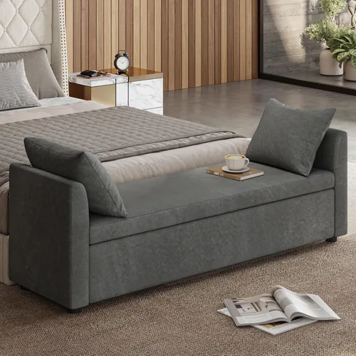 Vista 10 de EcoHarbor Otomán de Almacenamiento Moderno para Dormitorio, Banco de Pie de Cama con Cojines Decorativos y Brazos, Taburete Reposapiés para Sala