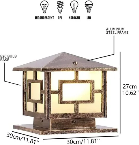 Vista 2 de Luces de columna para exteriores, impermeables, para patio, exteriores, lámpara de poste de aluminio antioxidante, luz de pilar moderna