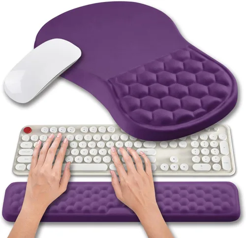 Vista 14 de Hokafenle Juego de alfombrilla de mouse ergonómica 2 en 1 con soporte para muñeca y reposamuñecas para teclado de computadora, con diseño de gel