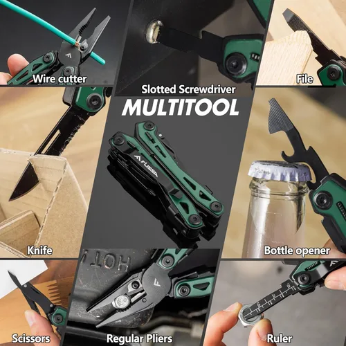 Vista 6 de FLISSA Alicates multiherramientas 16 en 1, regalos para hombres, multiherramienta EDC de acero inoxidable con cuchillo de bolsillo, clip