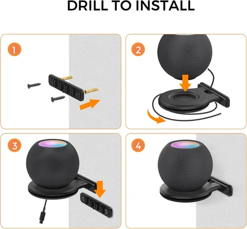 Vista 5 de AHASTYLE HomePod Mini Soporte de Pared ABS Soporte Accesorios Negro Gestión de cables integrada, soporte estable para HomePod mini, necesidad