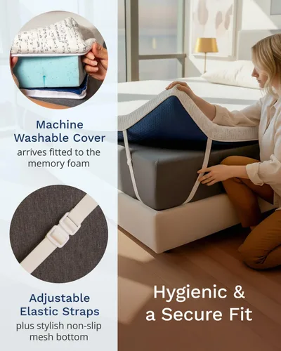 Vista 4 de ViscoSoft Cubrecolchón de espuma viscoelástica de 5,1 cm, seleccionado con alta densidad y ventilación, para cama individual - Funda de rayón