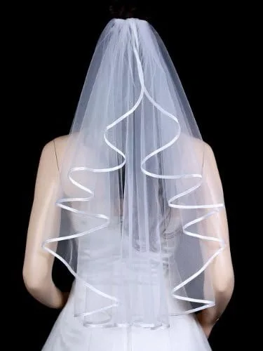 Vista 3 de SAMKY Elegante velo de novia en cascada de 1 nivel