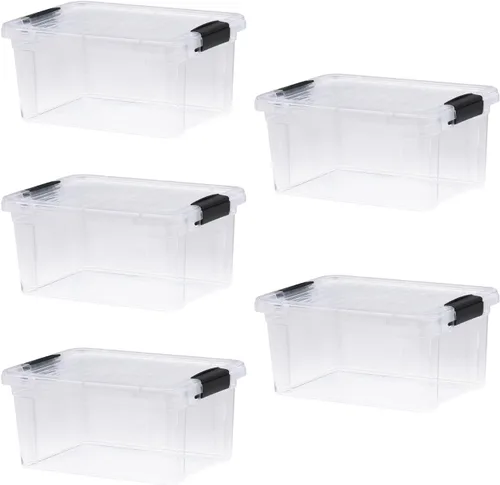 Vista 18 de Superio Pequeñas cajas de almacenamiento planas transparentes con tapas, contenedores de plástico de 4.5 cuartos de galón para organizar, cajas