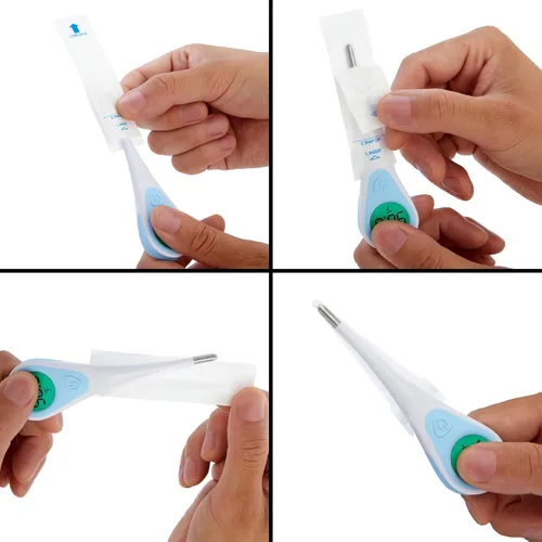 Vista 5 de Juvale Fundas para termómetros, 100 unidades, color blanco, desechables para termómetros digitales y uso oral, rectal, axilas