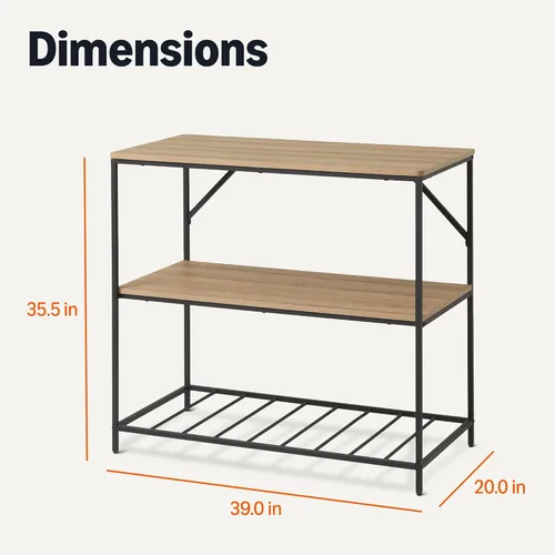 Vista 2 de Amazon Basics Isla de cocina con 3 estantes de almacenamiento, efecto negro y roble, superficie de melamina, pies ajustables