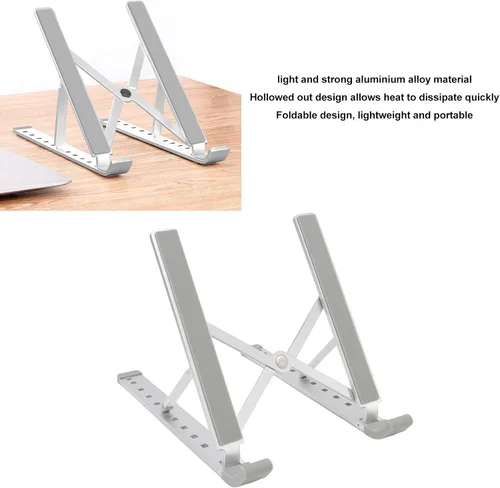 Vista 2 de Soporte para laptop para escritorio, soporte ergonómico ajustable de aluminio portátil para laptop, soporte plegable para computadora portátil