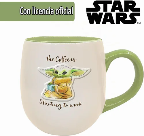 Vista 6 de ICUP Star Wars Mandalorian Grogu Starting To Work The Coffee Is Embossed Taza de cerámica de 14 onzas