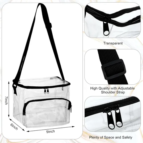 Vista 2 de Paterr 6 bolsas transparentes para el almuerzo, aprobadas para estadios, bolsa de plástico PVC transparente con correa ajustable para el hombro