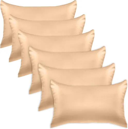 Vista 74 de Elegant Comfort Juego de 4 fundas de almohada de satén de viscosa refrescante con cierre de cremallera oculto, suave como la seda para el cuidado