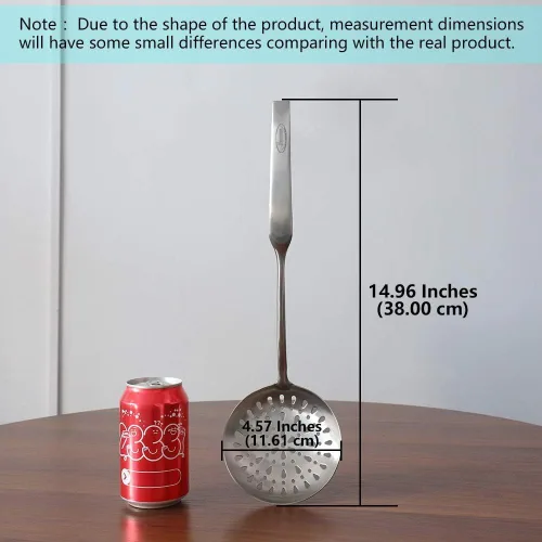 Vista 2 de Newness - Cuchara ranurada de acero inoxidable 304 con mango ergonómico al vacío, diseño de agarre cómodo para cocina, 14.96 pulgadas