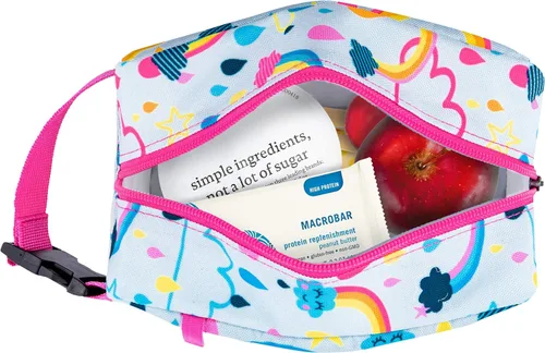 Vista 5 de PackIt Caja de aperitivos congelable, cielo arcoíris, construida con tecnología ECOFREEZE, plegable, reutilizable, cierre de cremallera con asa