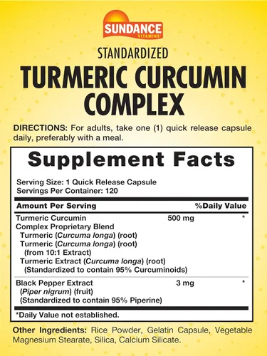 Vista 2 de Sundance Complejo de curcumina de cúrcuma 120 cápsulas con extracto de pimienta negra Hierba tradicional Suplemento sin OMG y sin gluten