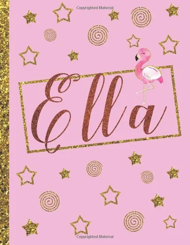 Ella Personalized Flamingo Sketchbook For Girls With Customized Name - 8.5"x 11" 110 pages Birthday Gift Idea Perfect for Sketching, Doodling,