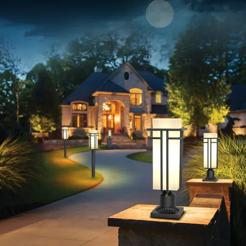 Vista 4 de Lámpara de poste al aire libre – Postes de lámpara de aluminio iluminación al aire libre, linterna de poste de luz al aire libre con base de montaje
