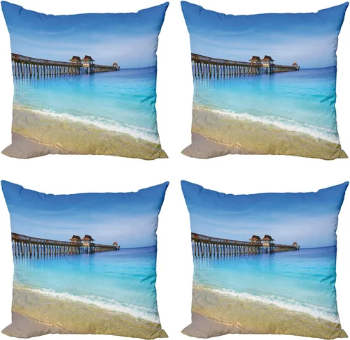 Vista 30 de Ambesonne Paquete de 4 fundas de cojín navideñas con cinta, ilustración de imagen de deseos navideños, impresión digital moderna de doble cara, 16