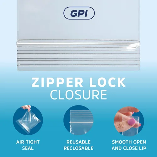Vista 7 de Bolsas reutilizables de plástico transparente con cremallera – Paquete de 100 unidades GPI a granel de 2 x 3 pulgadas de grosor, resistentes