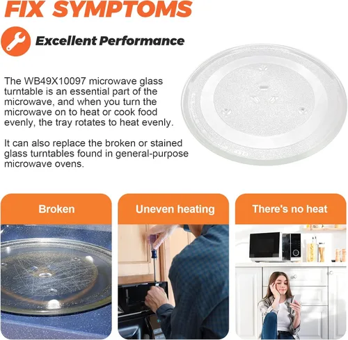 Vista 4 de Placa giratoria de vidrio para microondas de 11.25 pulgadas apta para Samsung GE, bandeja giratoria de vidrio para microondas de 11 1/4 pulgadas