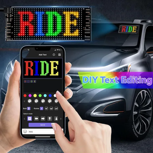 Vista 7 de Letrero LED de desplazamiento para coche, flexible, USB 5 V, control por aplicación Bluetooth, texto/animación programable